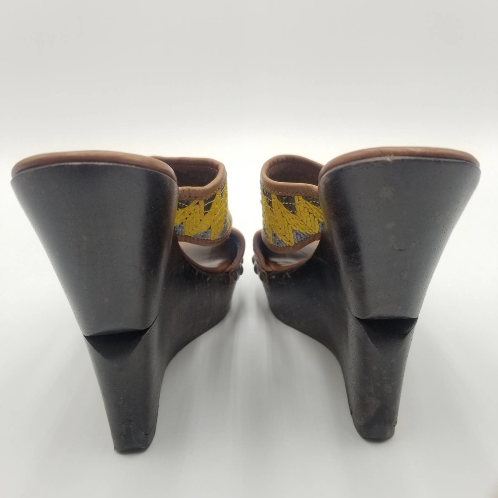 Diane von Furstenberg Wedge Heel Sandals Leather Straps Chevron Print Women's 7 - Picture 3 of 7